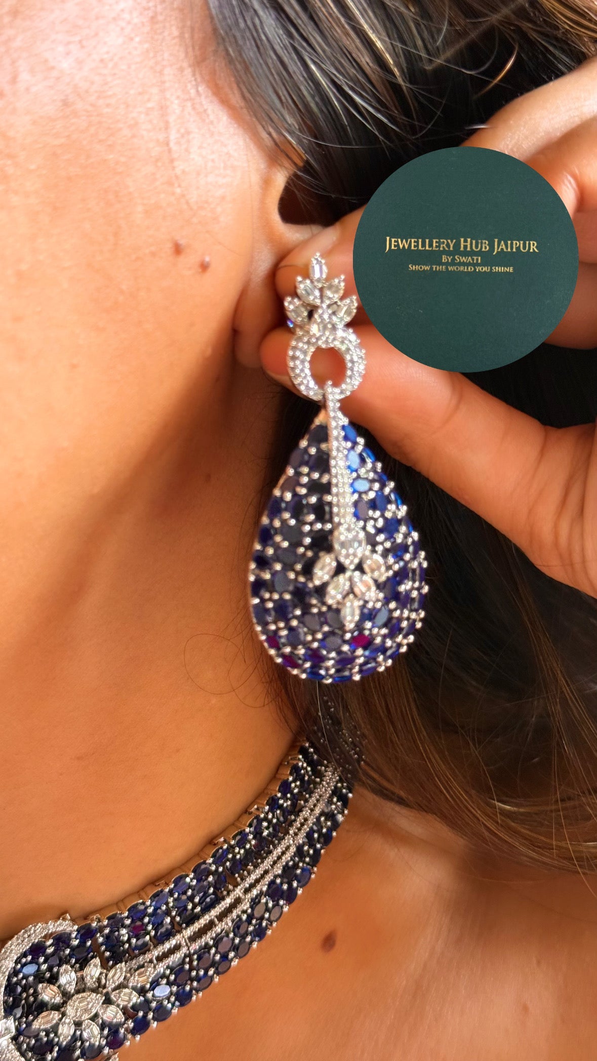 Sapphire cz diamond choker & necklace combo