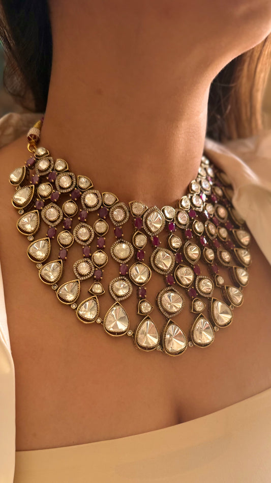 Ashiana-Bridal Asia Uncut Polki Ruby Collar Necklace