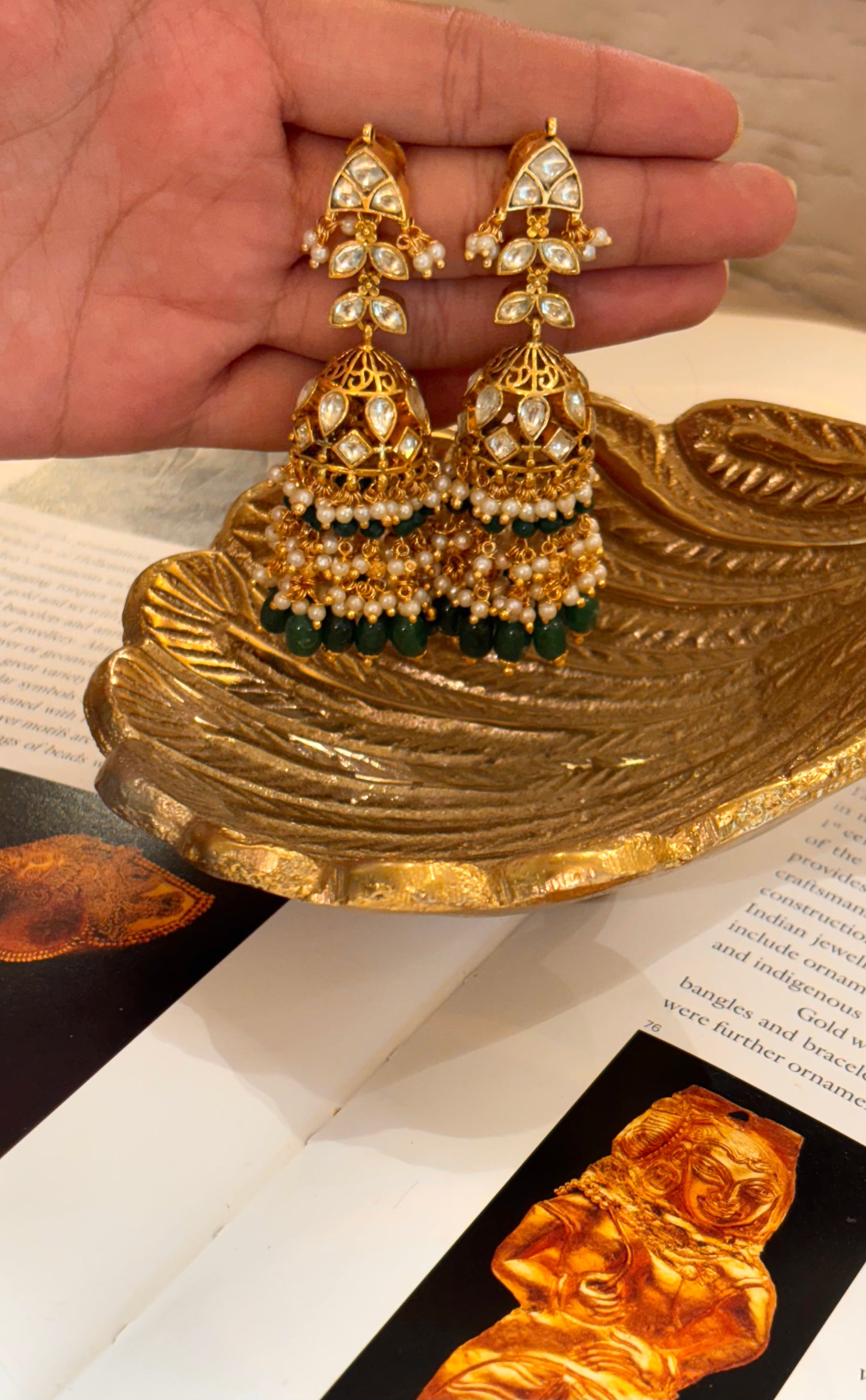 Heritage Paachi jhumki with emerald strawberry drops