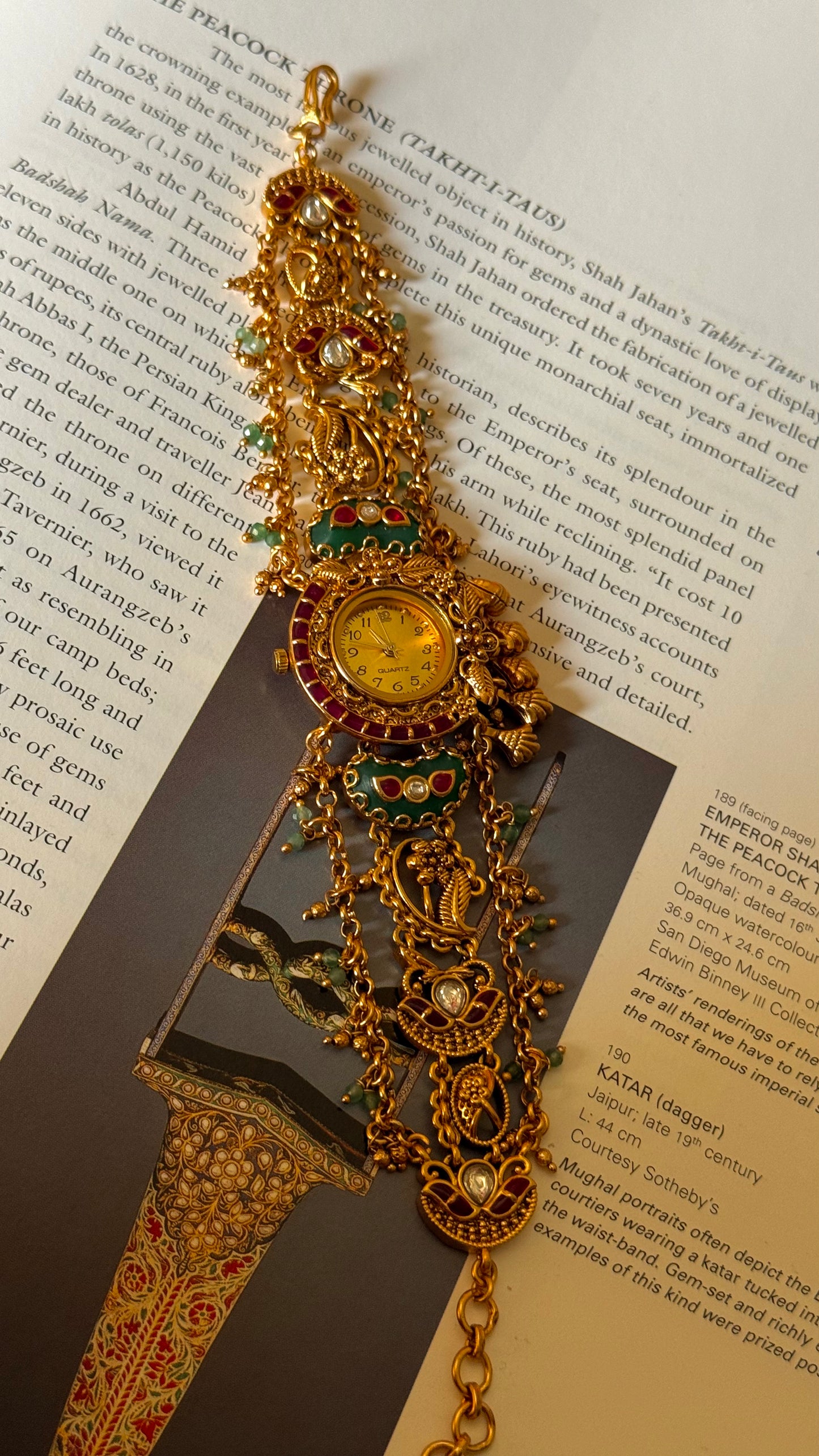 Emerald inlay half moon Rajwada watch