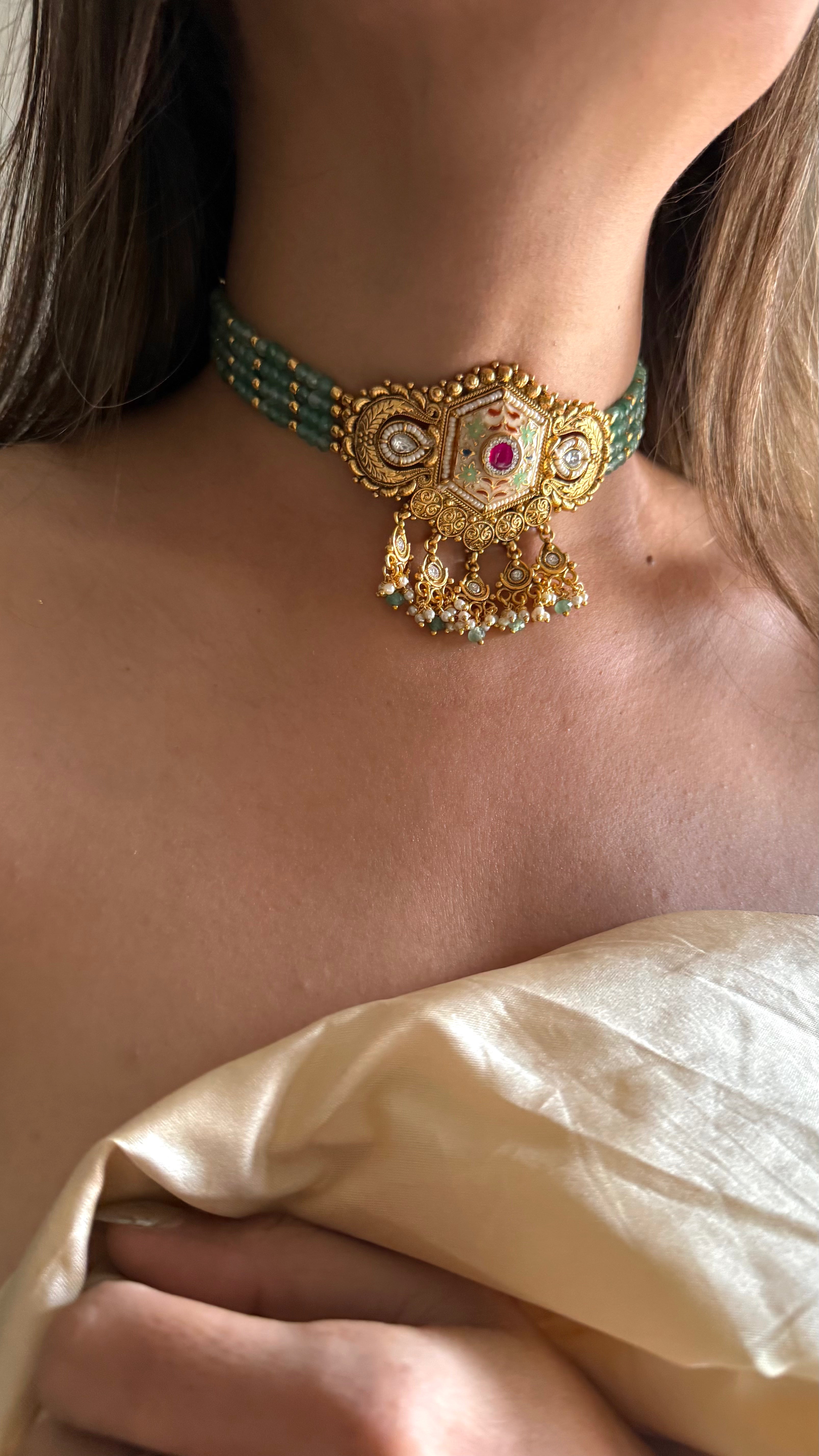 Ruby mint Rajwada choker