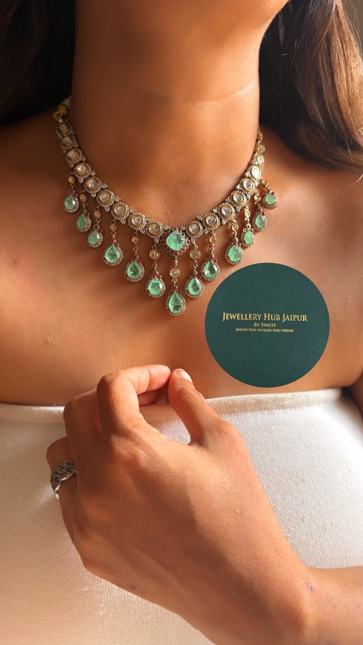 Mint doublet & rani pink moissanite collar set