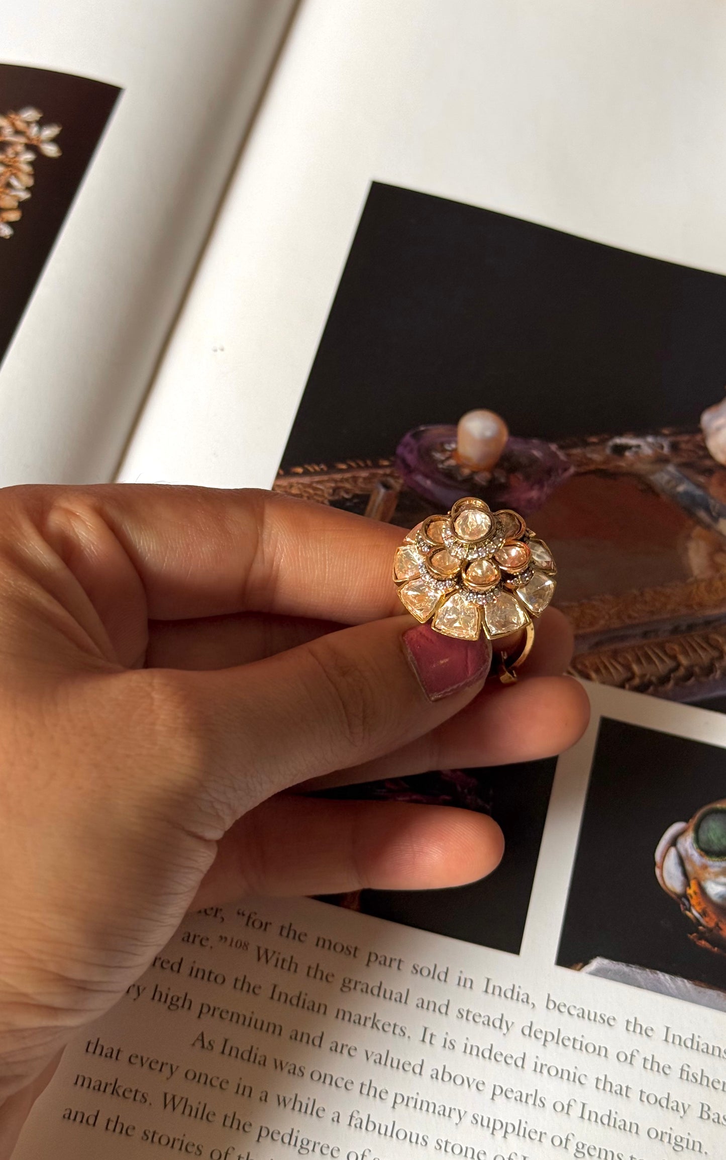 Peeli Polki double floral ring