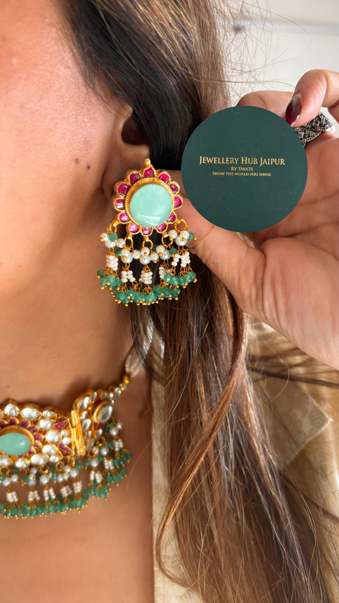 firoza ruby & mint fusion paachi choker