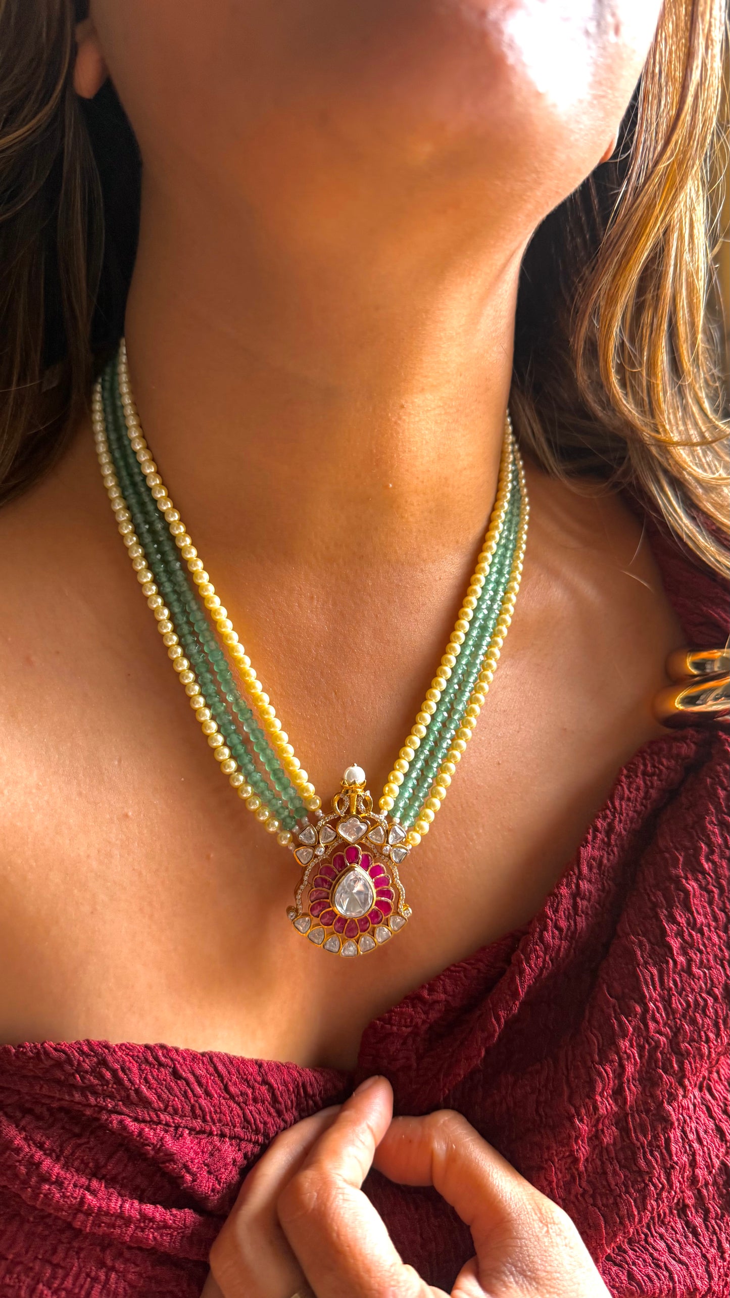 Mint string & ruby Takkar necklace