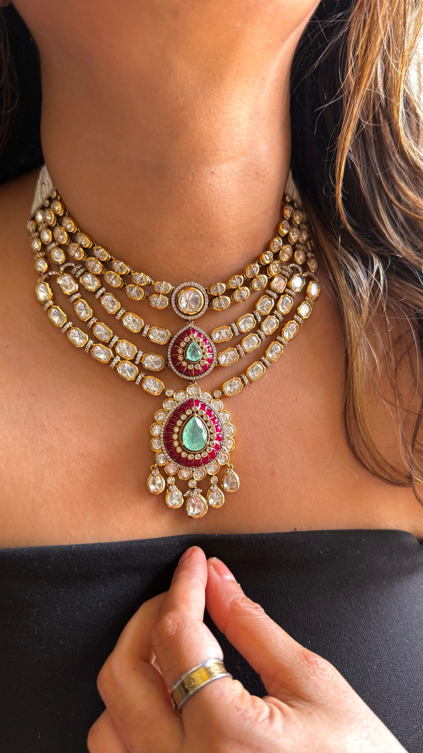 Mint & Ruby five layer Polki set