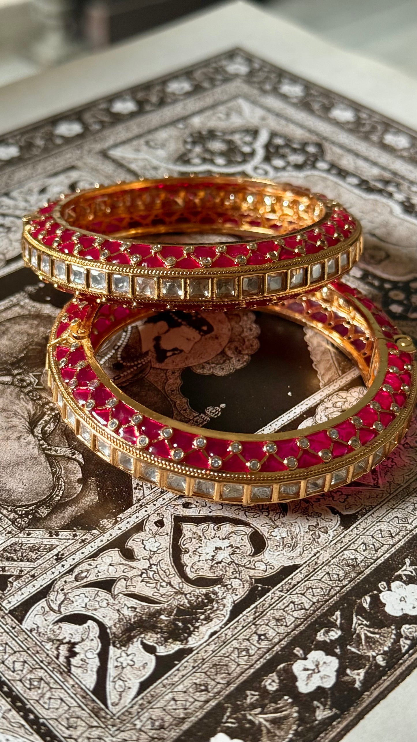 Moissanite & rani pink katdana openable bangle