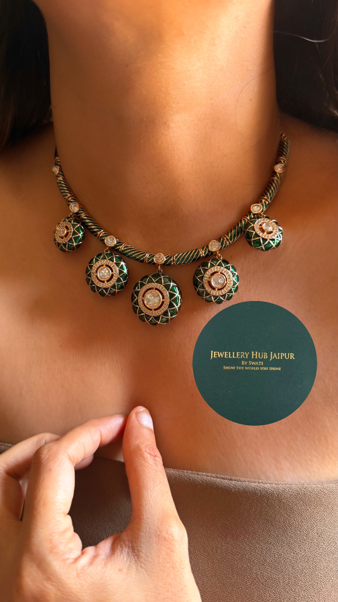 Emerald katdana & moissanite polki hasli