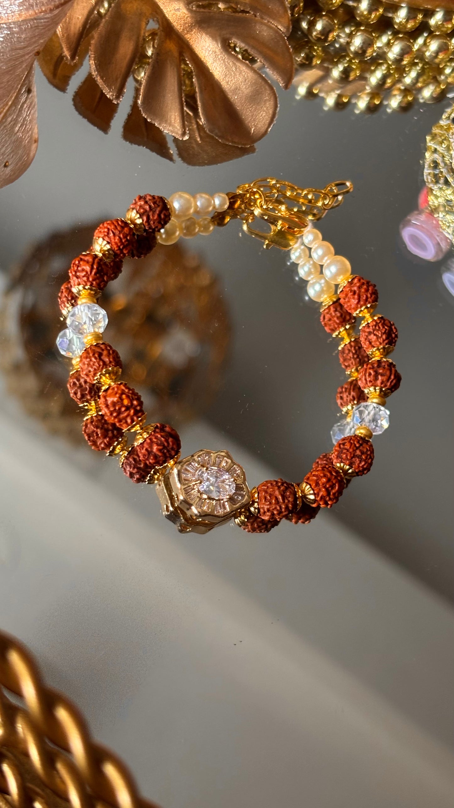 Diamond polki 12 rudraksh designer Rakhi bracelet ( shipping will be extra )