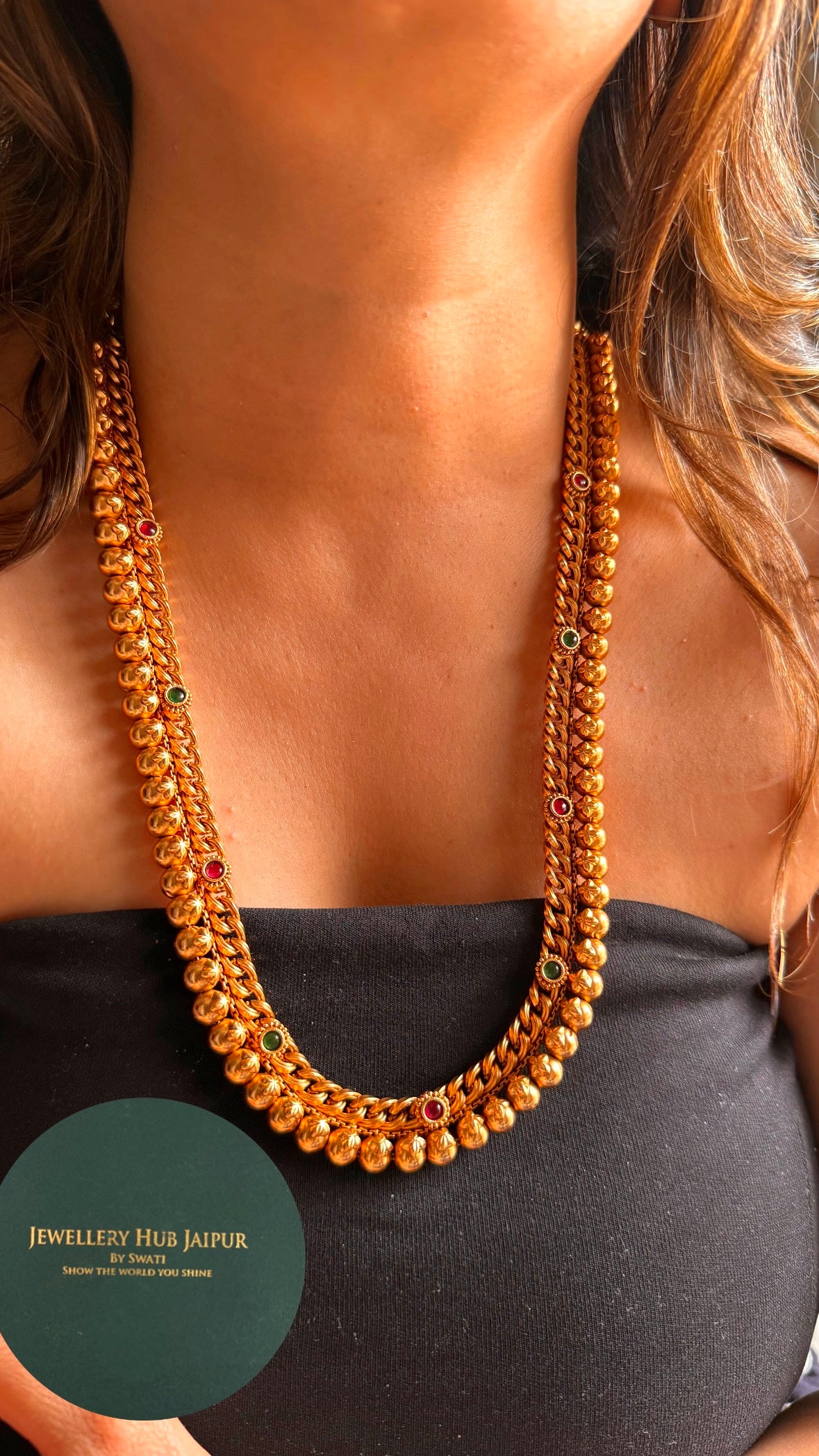 Antique gold ruby & emerald long Necklace