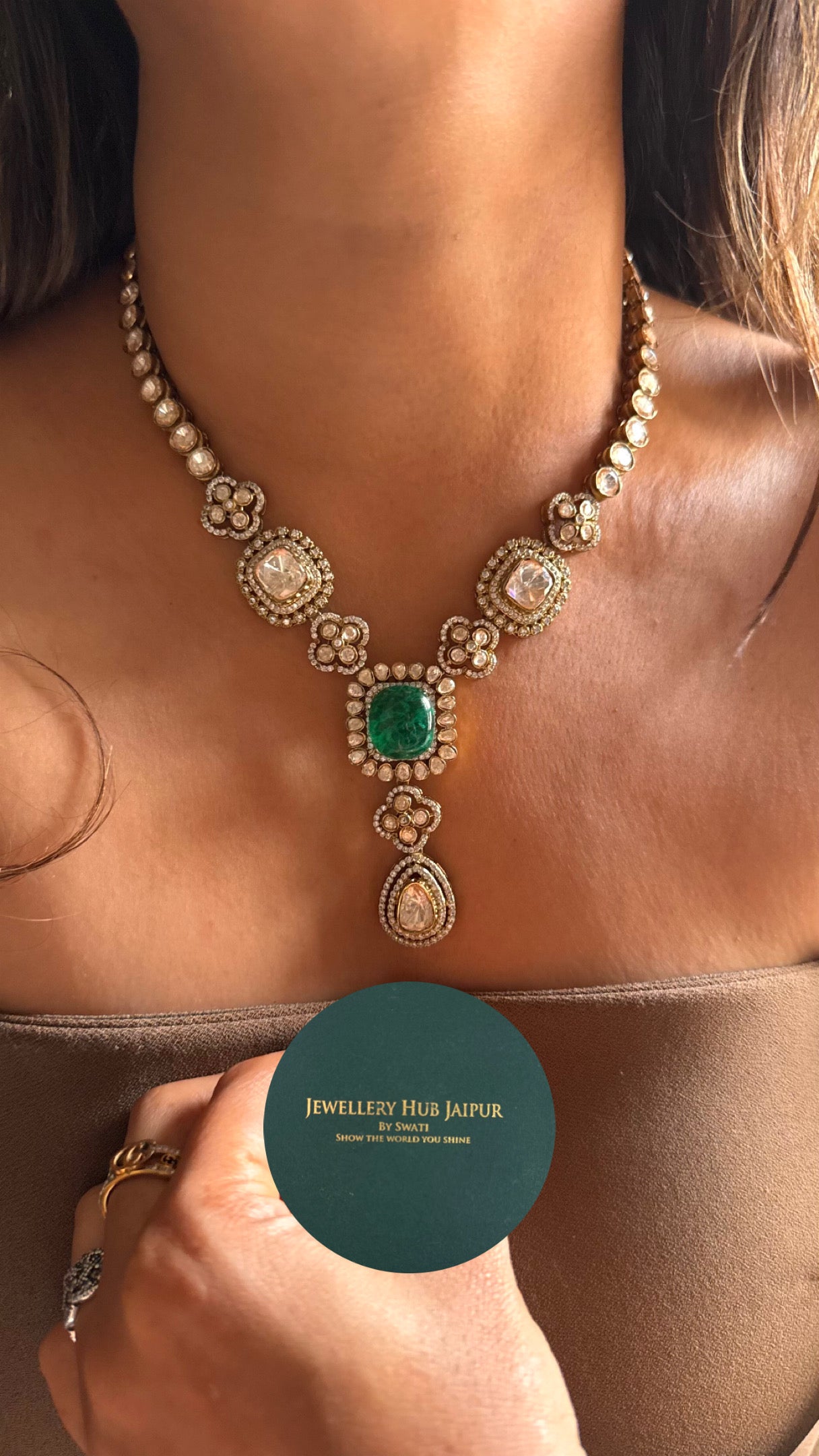 Emerald doublet peeli polki Moissanite collar necklace