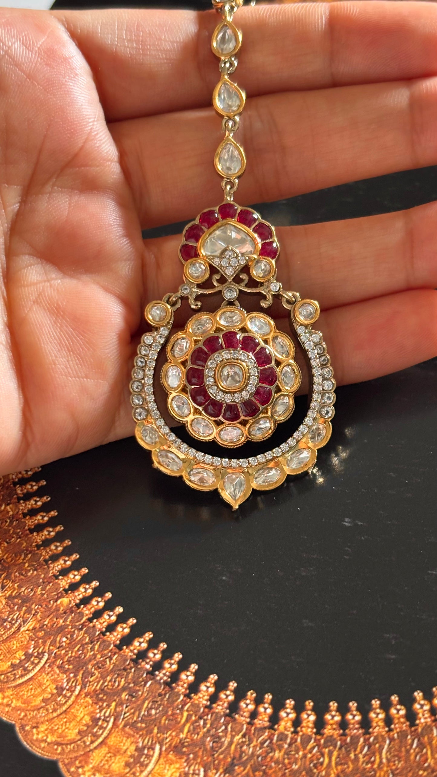 Rani pink ruby katdana moissanite polki maangtika