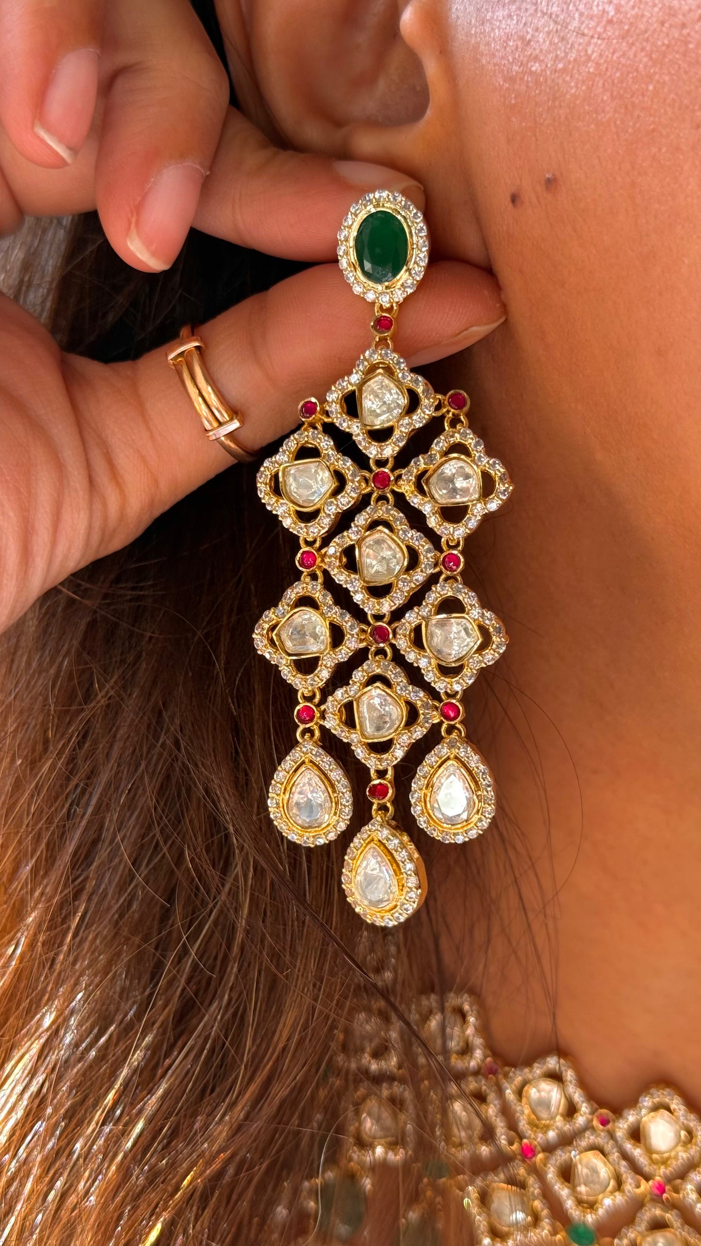 Real moissanite rani pink & strawberry drops necklace