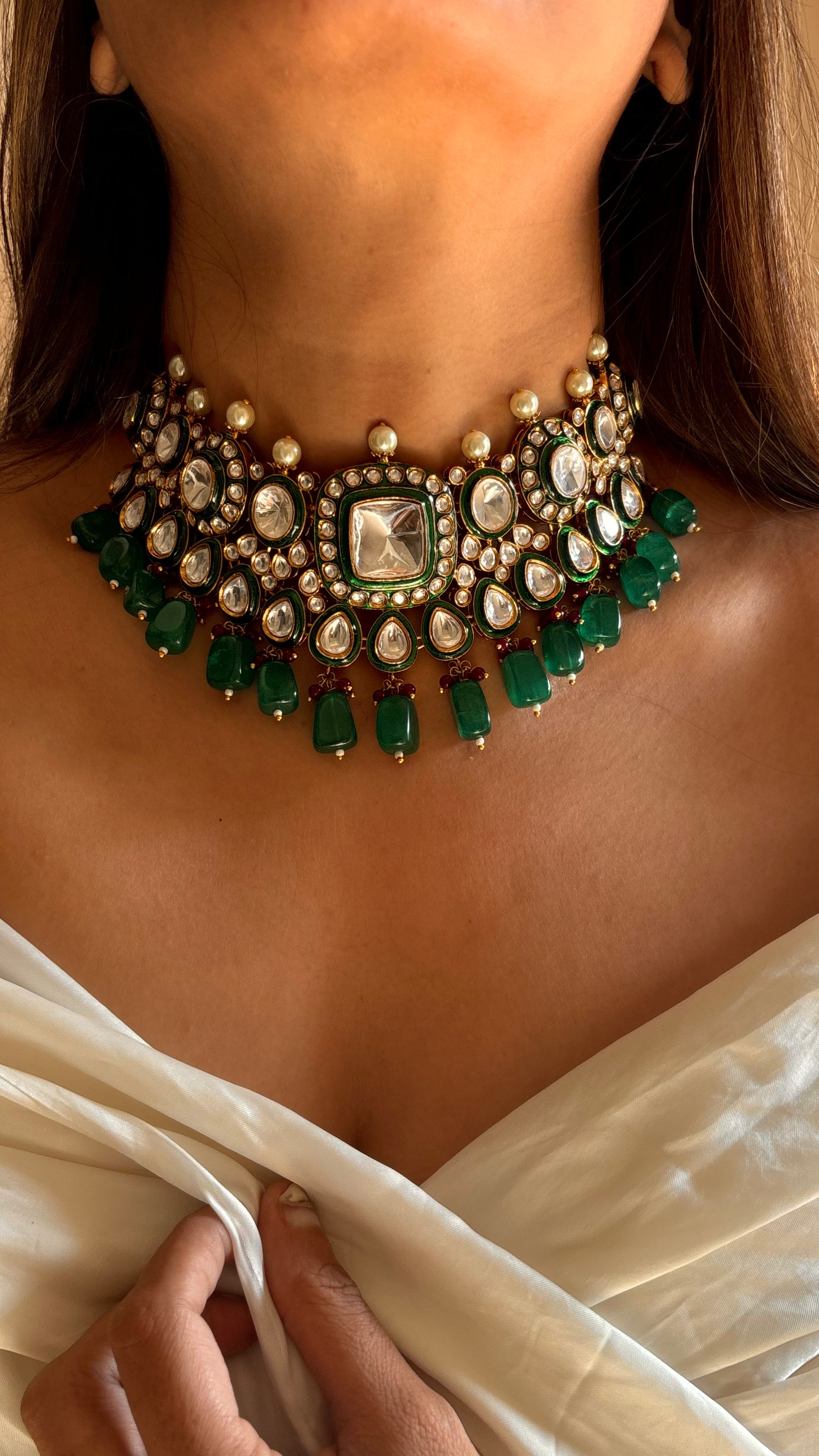 Uncut polki meenakari choker