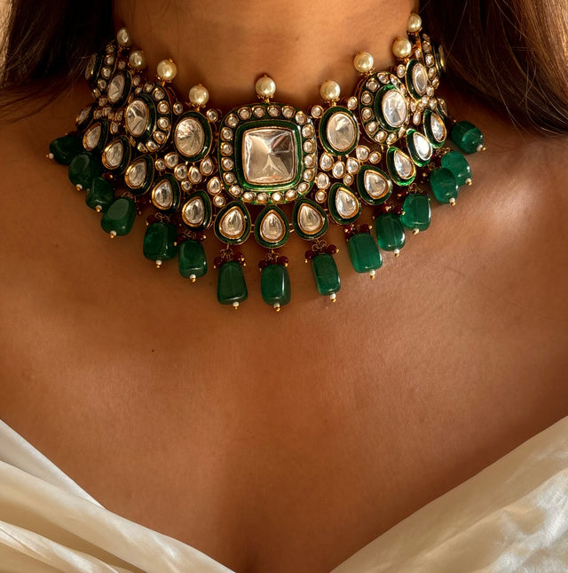 Uncut polki meenakari choker