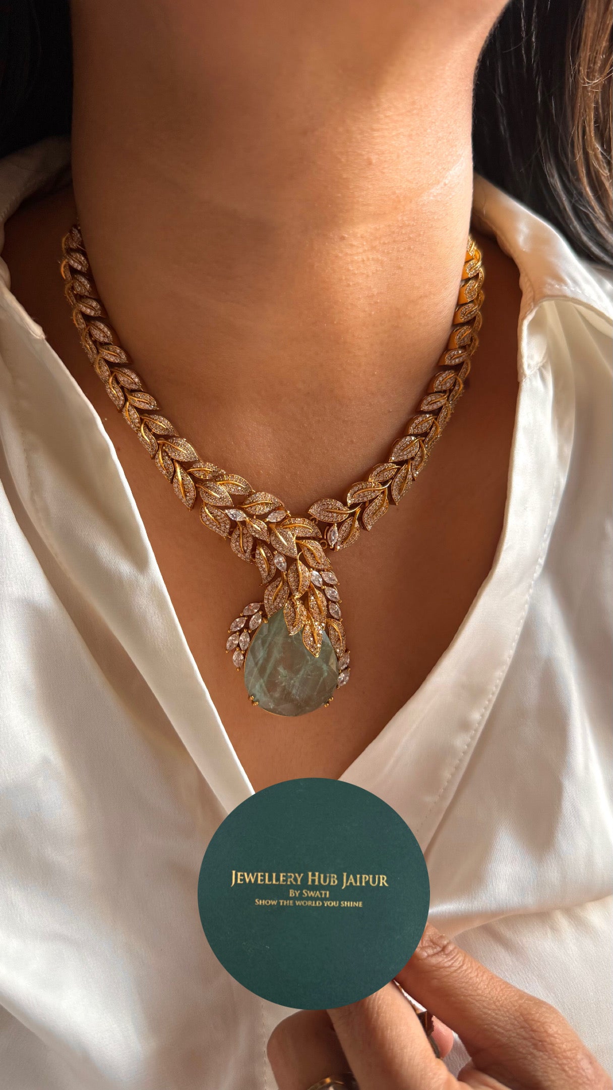 Leaf inspired mint doublet designer Necklace