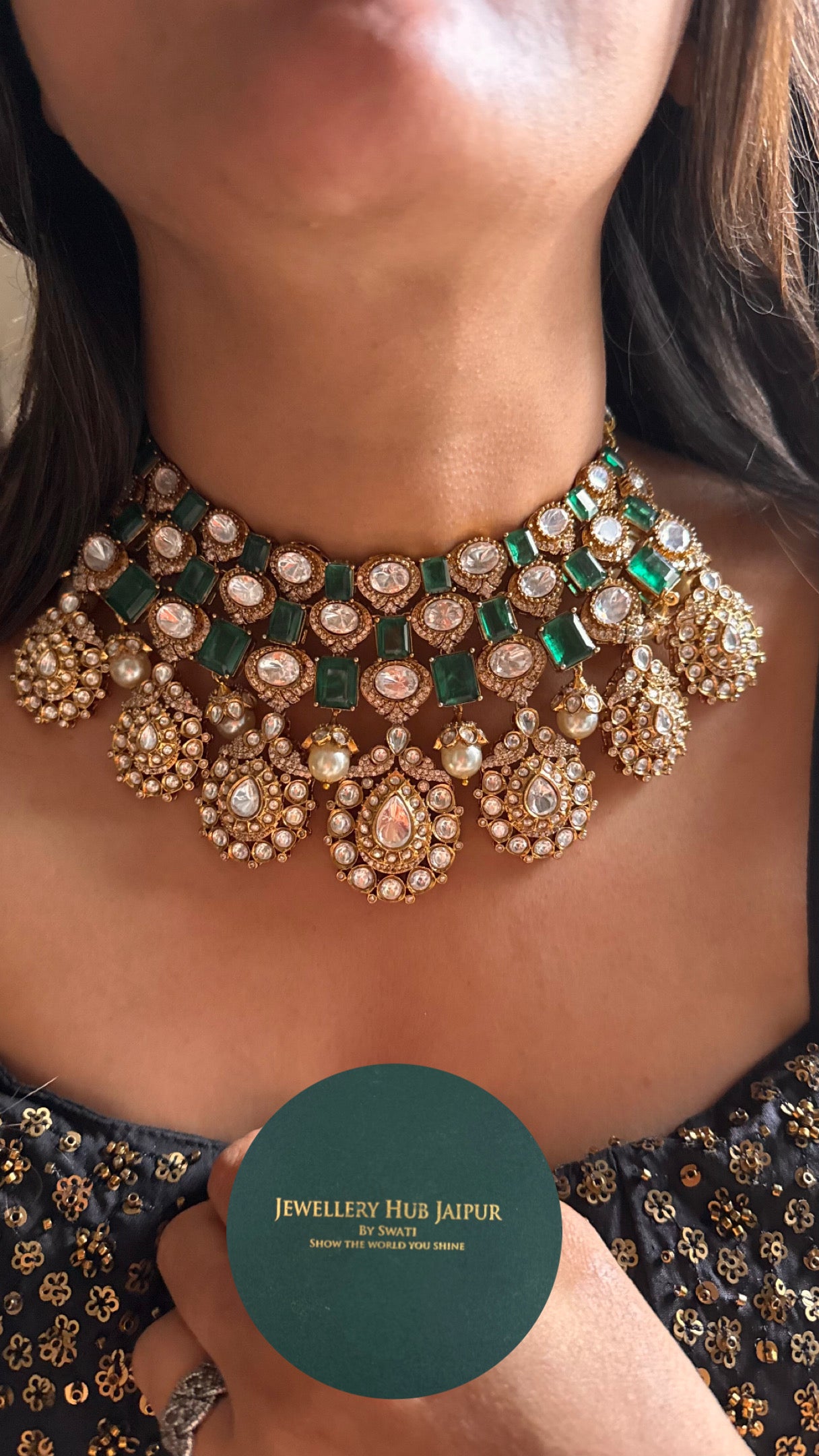 Emerald doublet with real moissanite choker Necklace