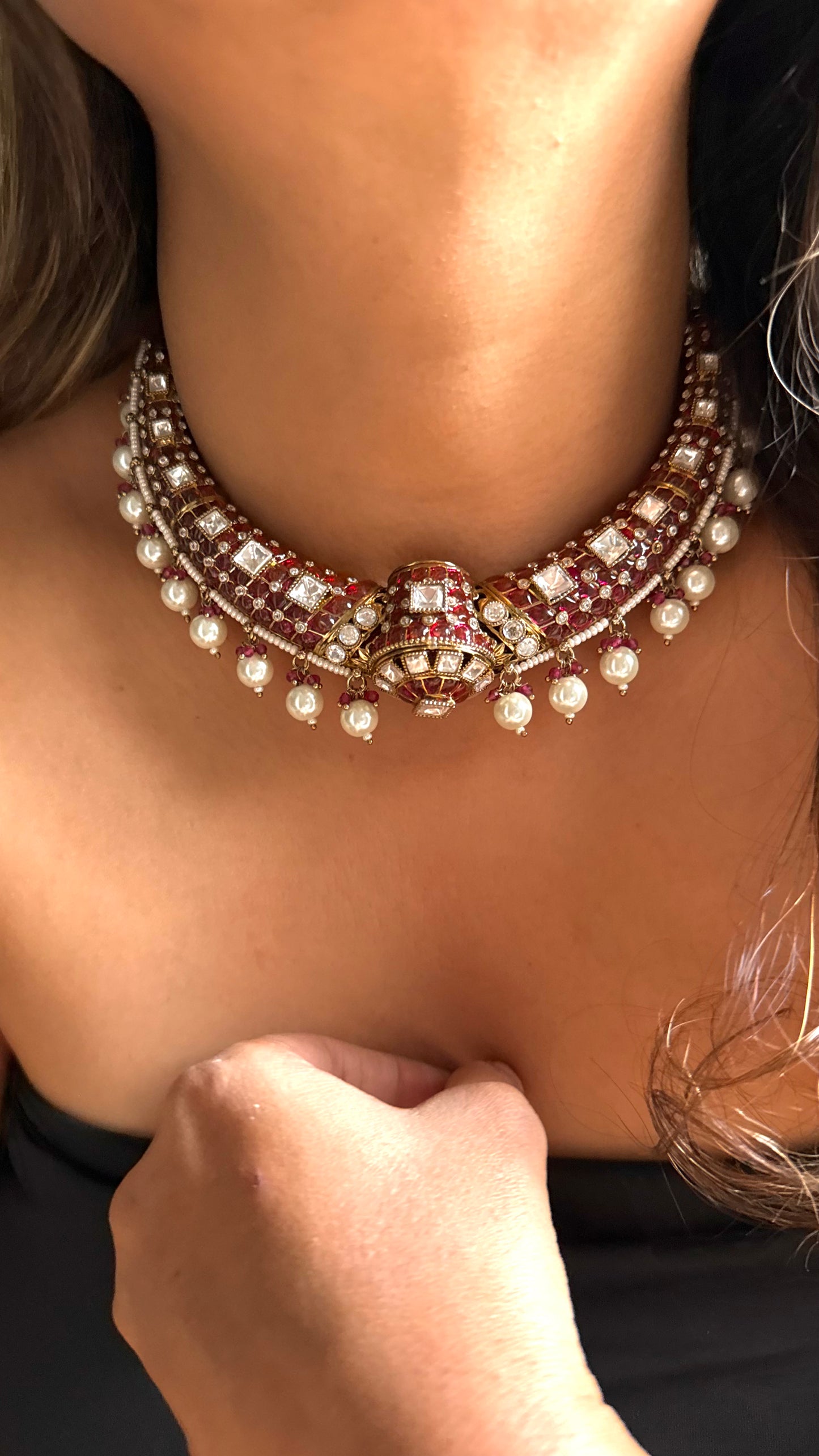 Ruby meenkari moissanite polki  rajwadi Aad