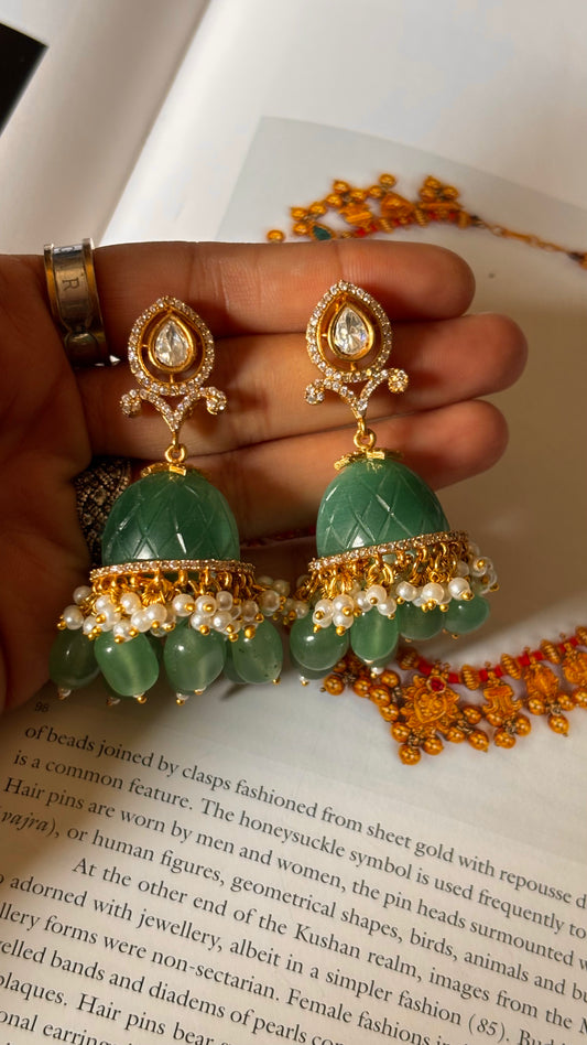 Mint  moissanite Jhumki with drops