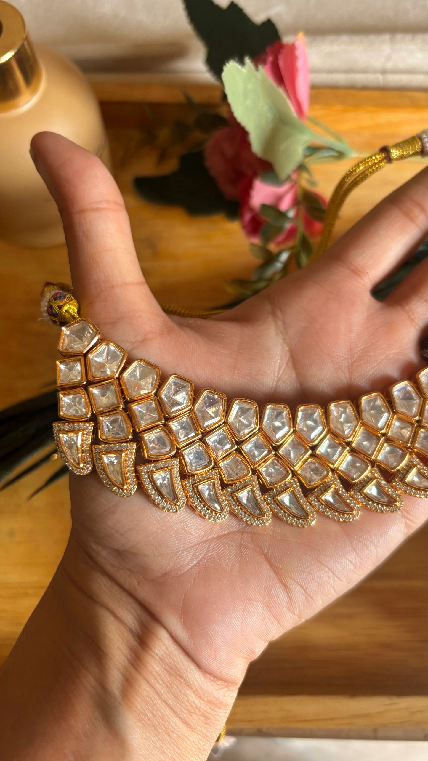 Moissanite gold polki collar necklace