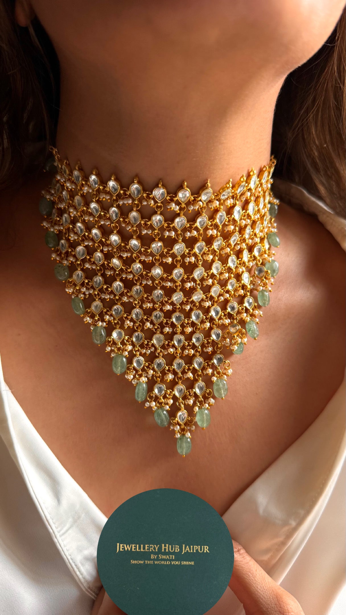 10 layered paachi Kundan mint strawberry Necklace