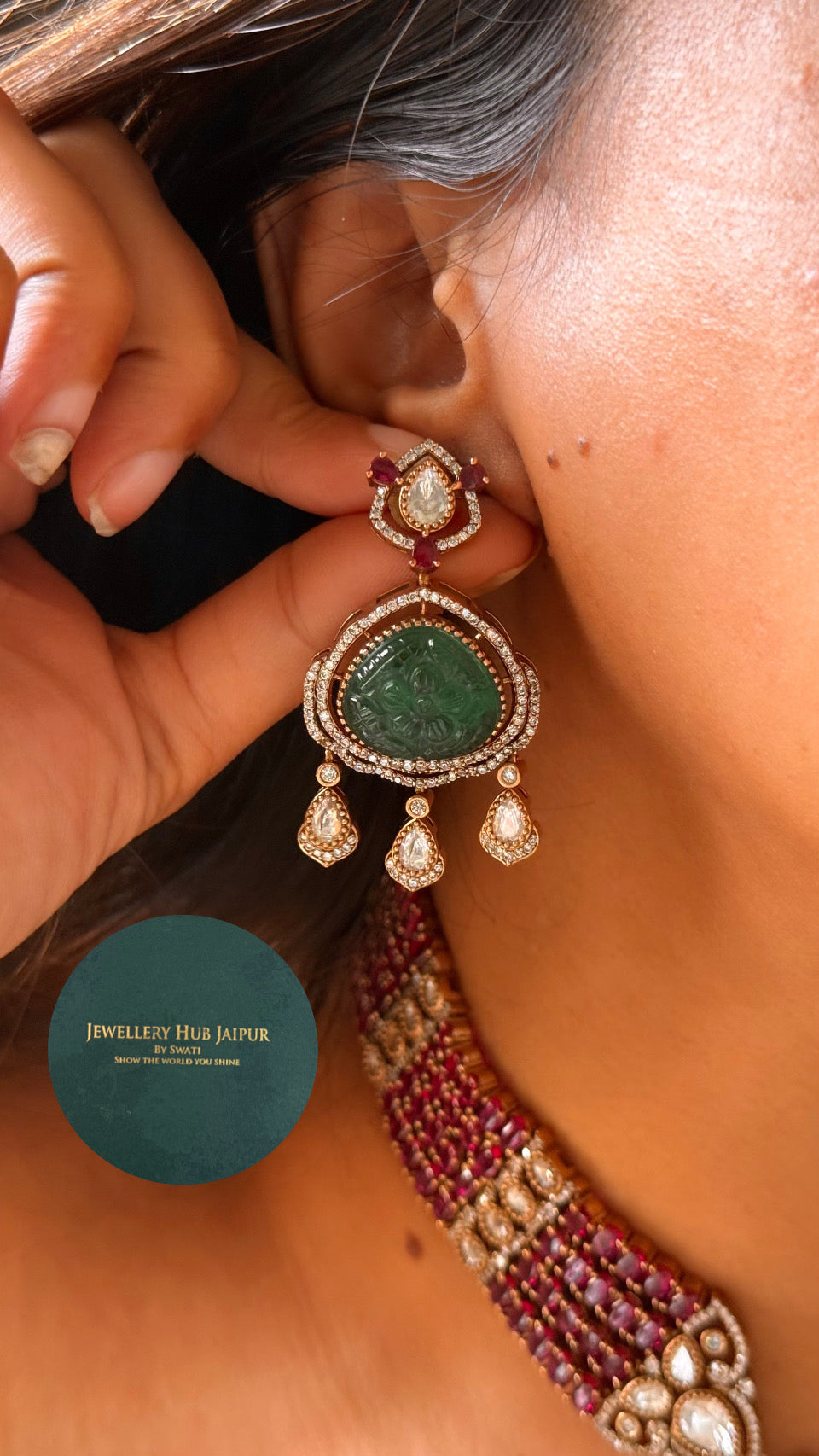 Ruby & panna moissanite designer collar necklace