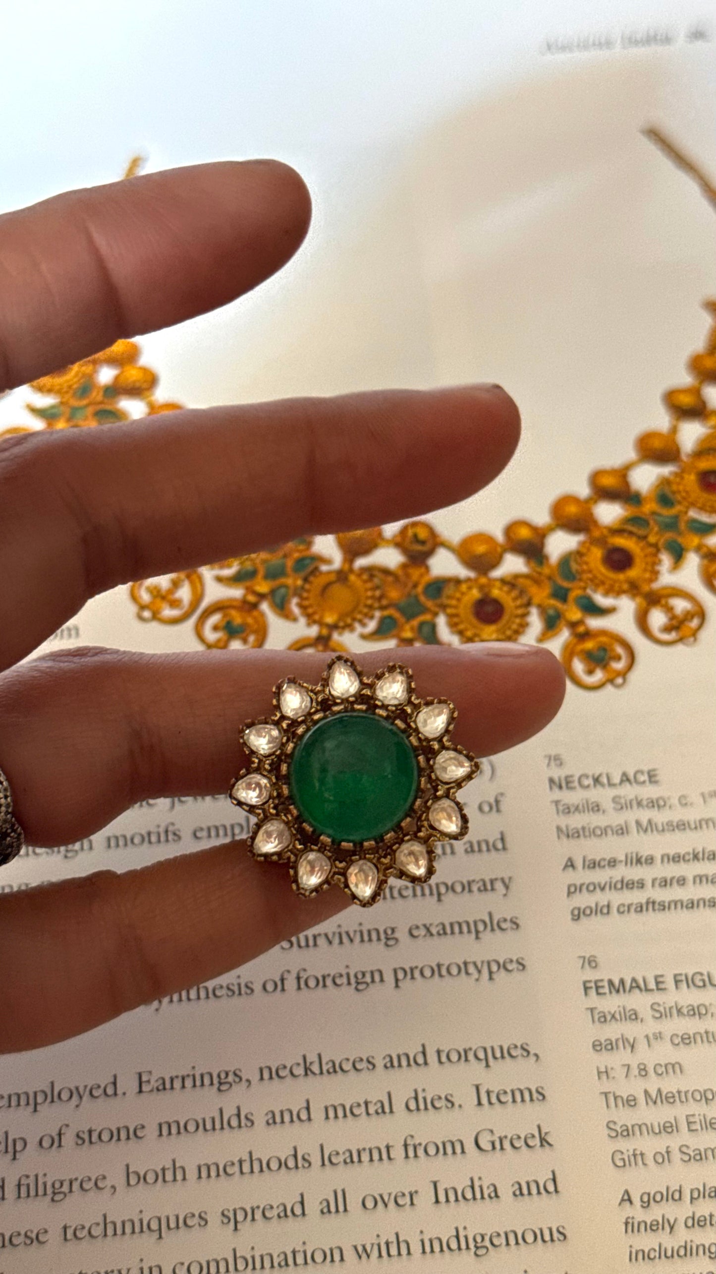 Emerald moissanite floral adjustable M ring
