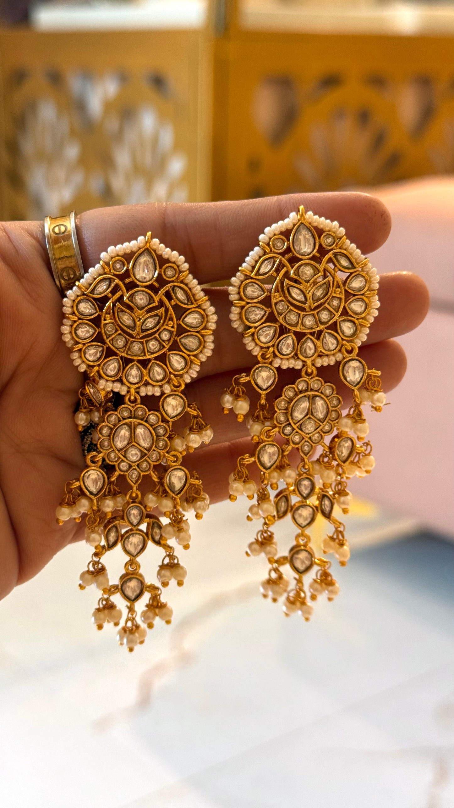 Pearl polki chandbali earrings