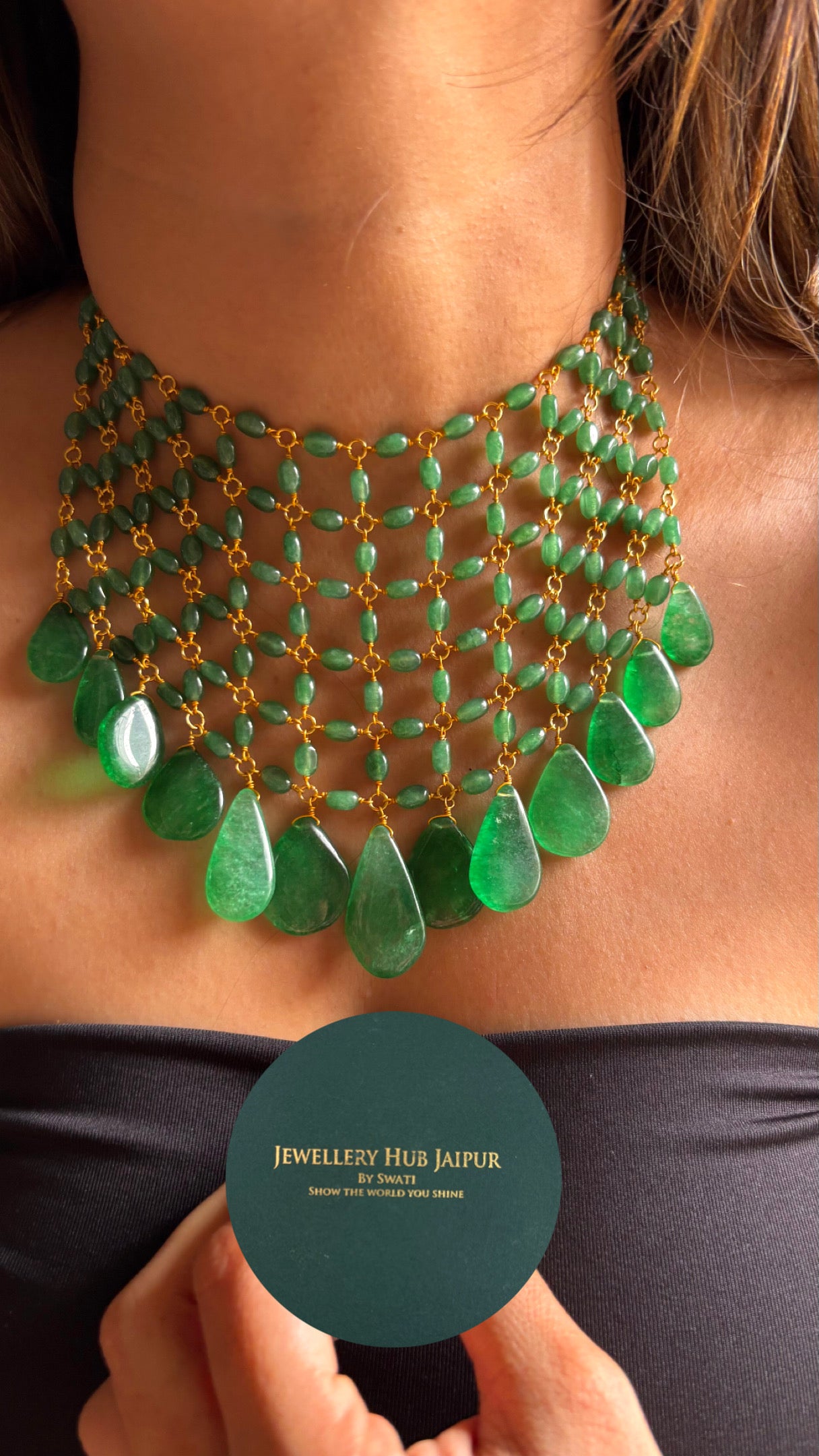 Emerald shahi panna jaal Necklace