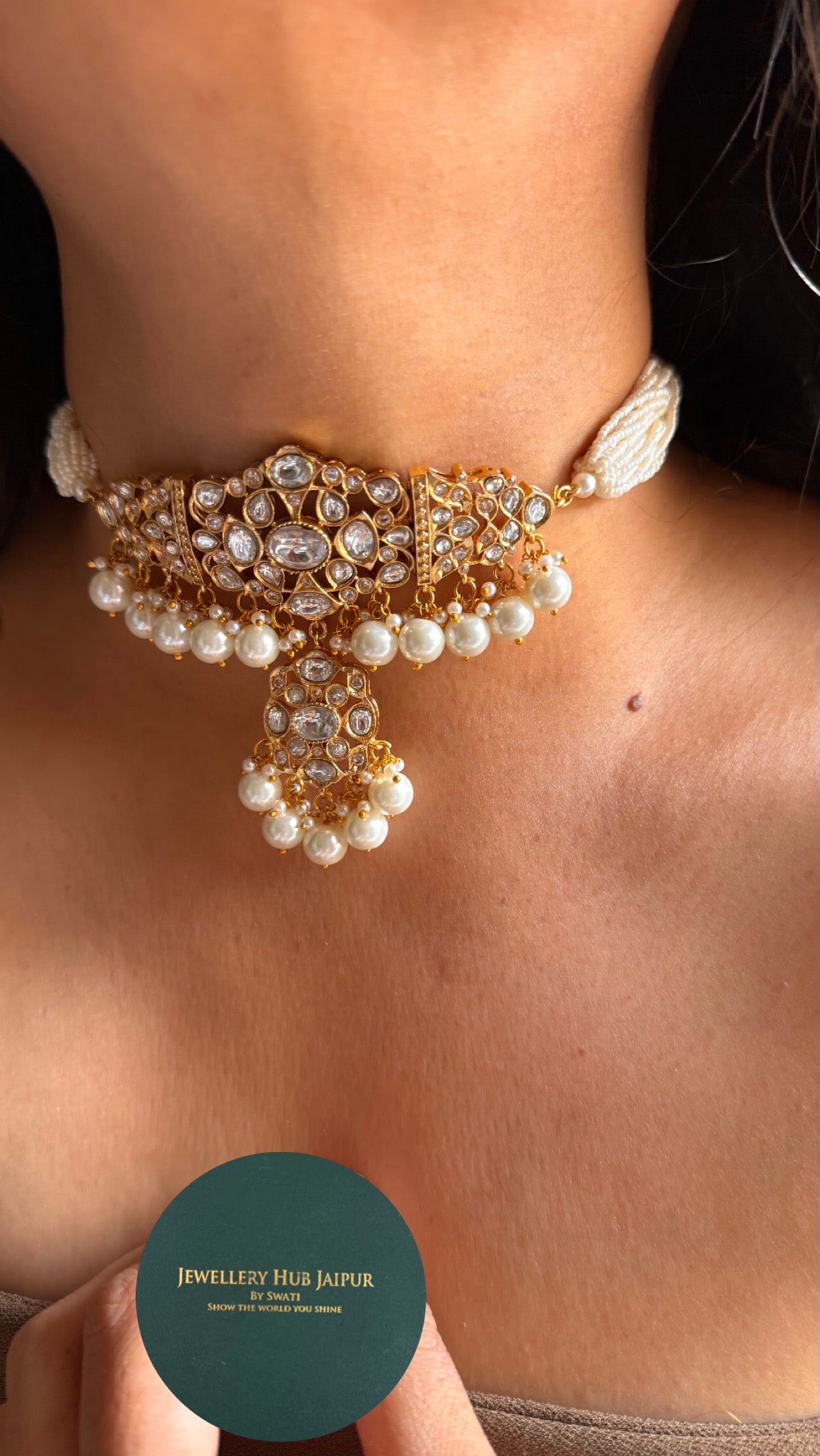 Paachi Kundan with pearl detailing choker necklace