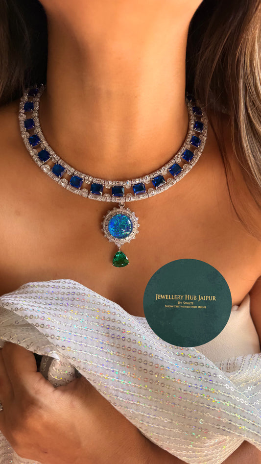 Sapphire & emerald Bvlgari inspired cocktail necklace (detachable)