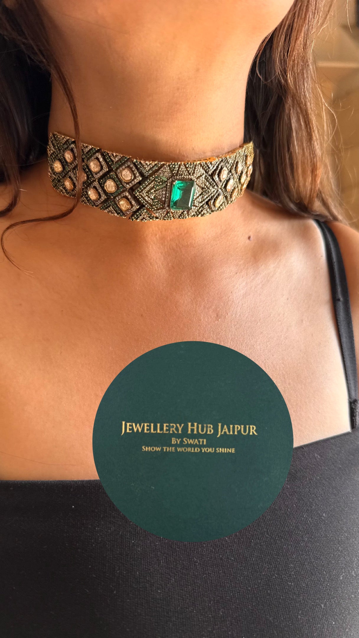 emerald peeli polki designer necklace