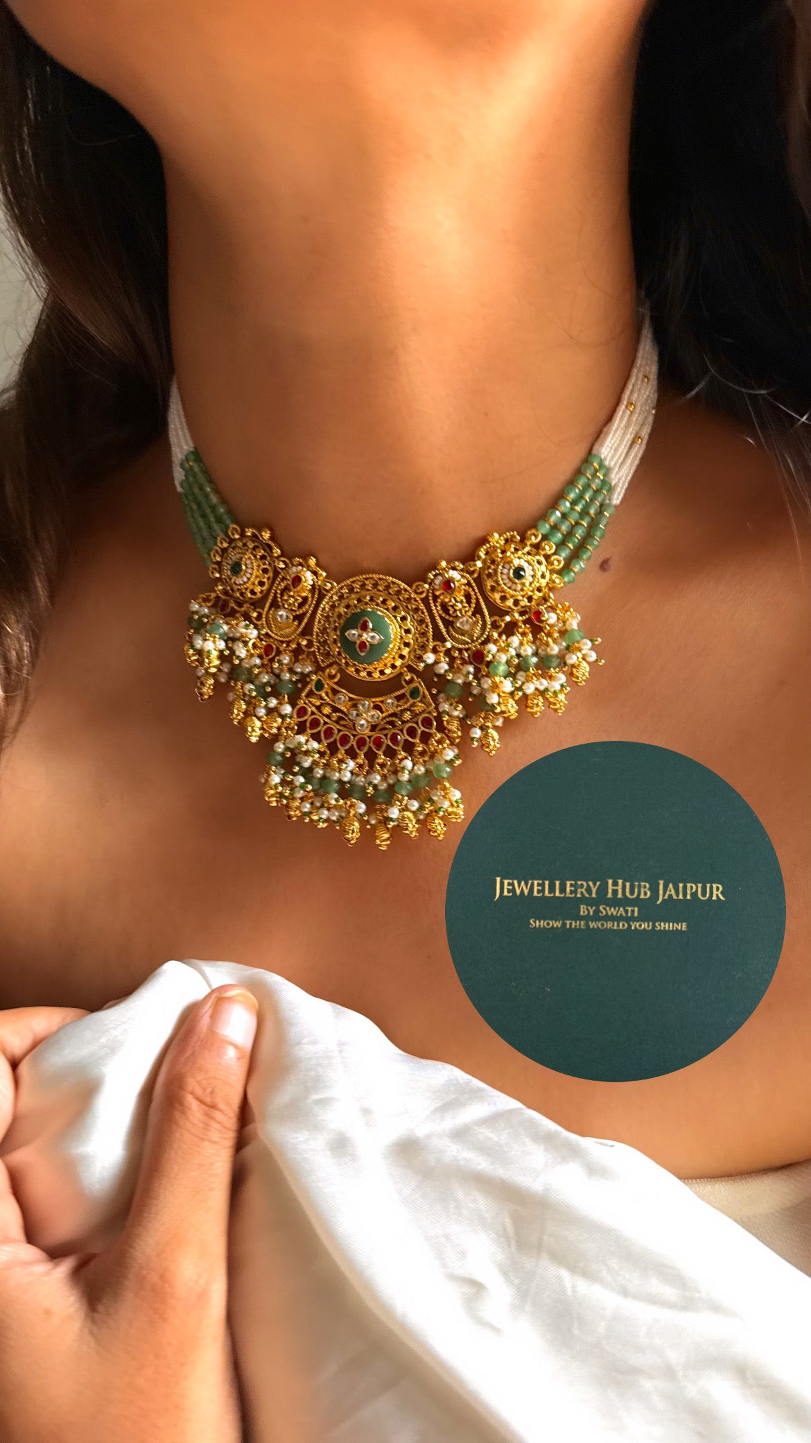 Minimal handmade heritage polki rajwada choker set