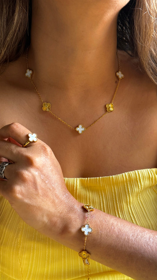 Mother-of-Pearl Clover combo - Necklace, Bracelet and Earrings