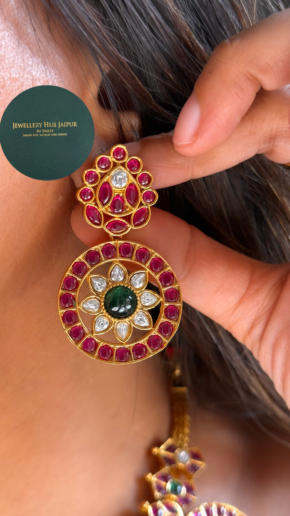 Rani pink Kemp polki necklace