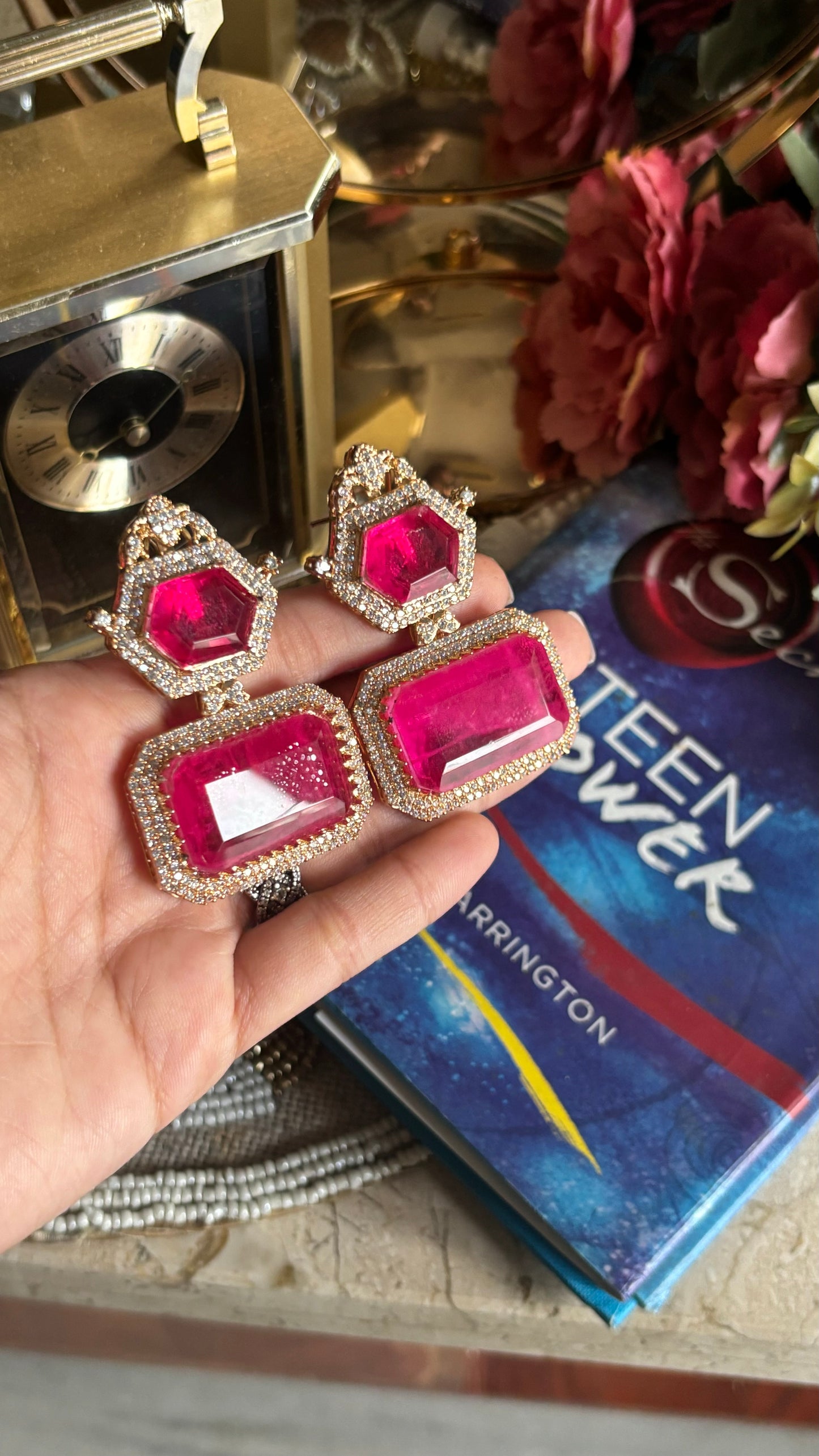 Rani pink Crown danglers