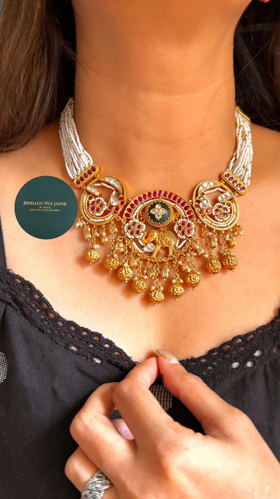 Golden Mirage in ruby & emerald Inlay rajwada Set