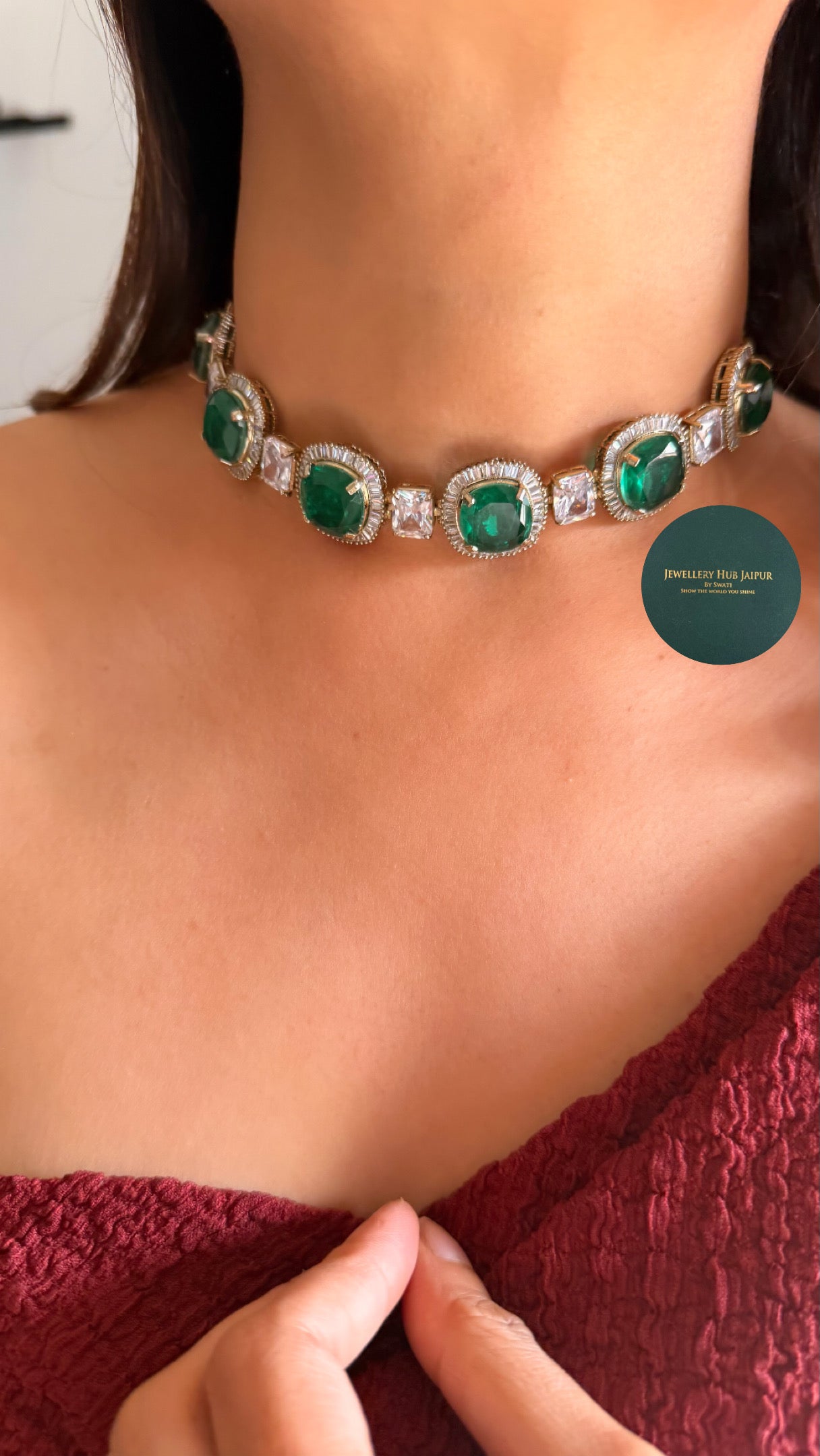 Emerald diamond takkar work choker