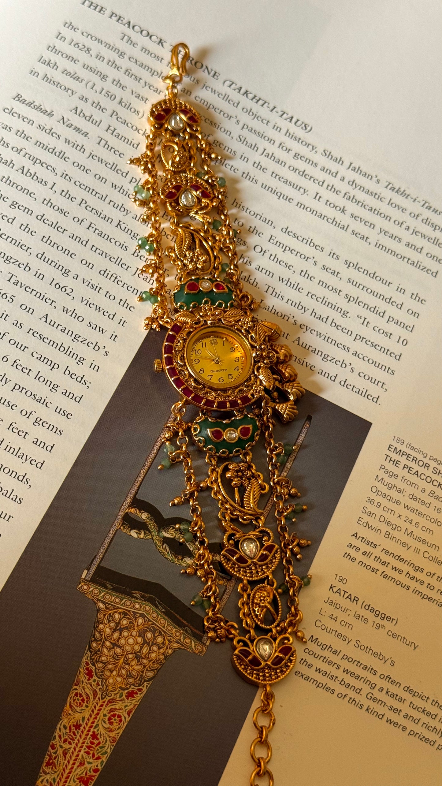 Emerald inlay half moon Rajwada watch