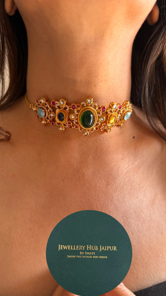 Emerald multicolour minimalist choker