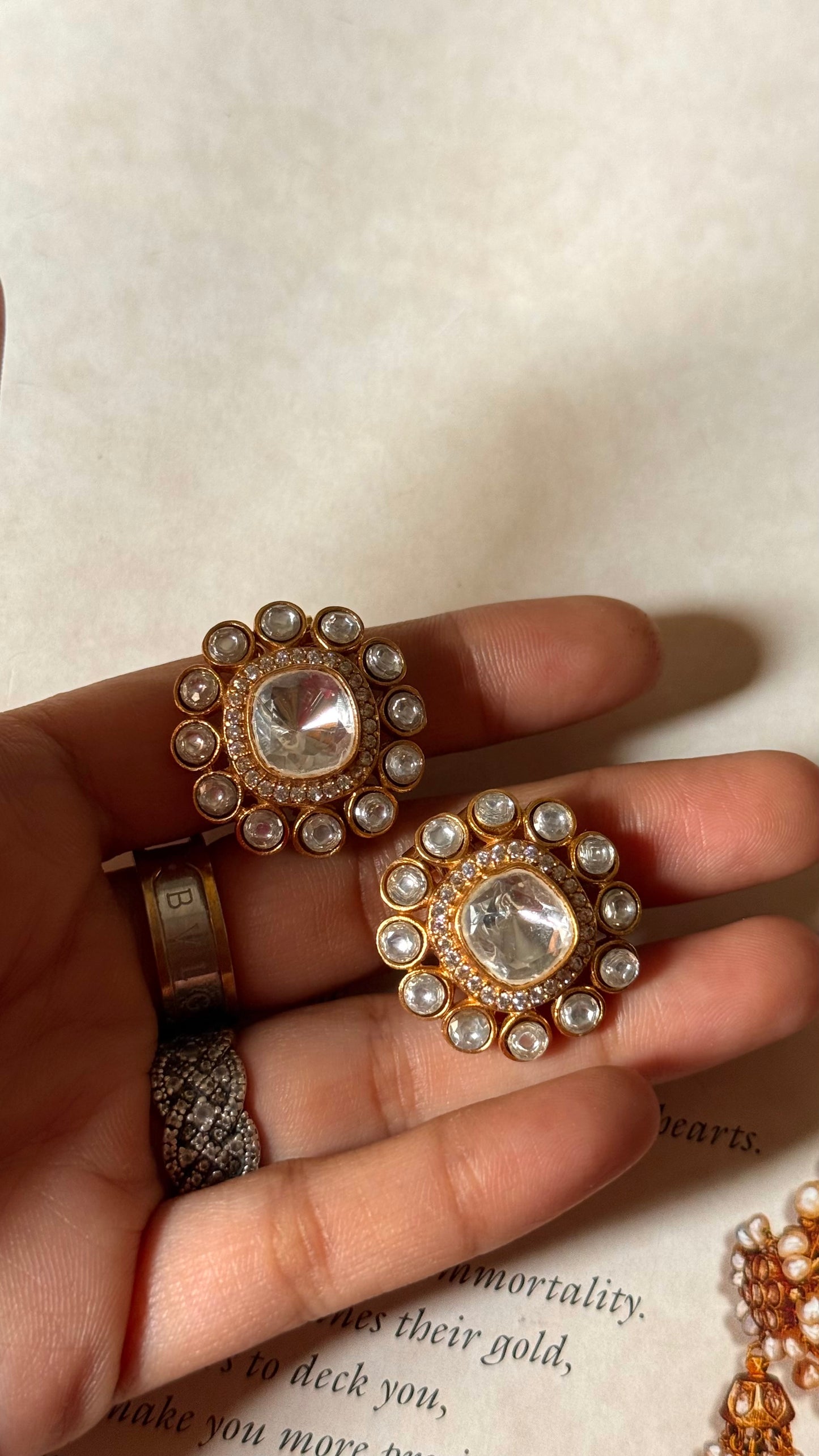 Square shaped polki studs