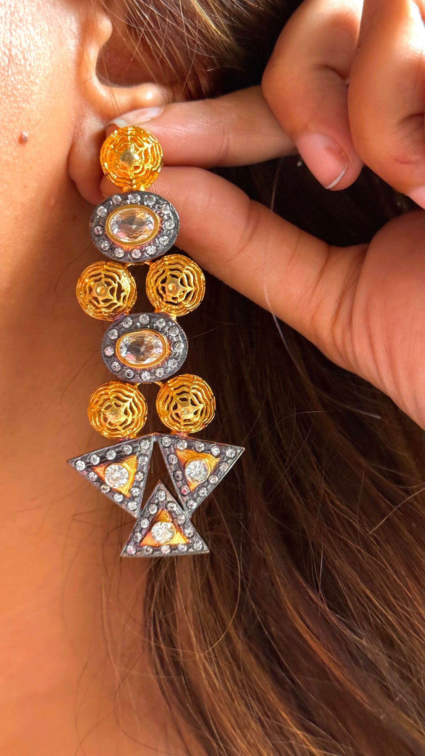 24kt Dubai Gold inspired gold & Granite designer danglers