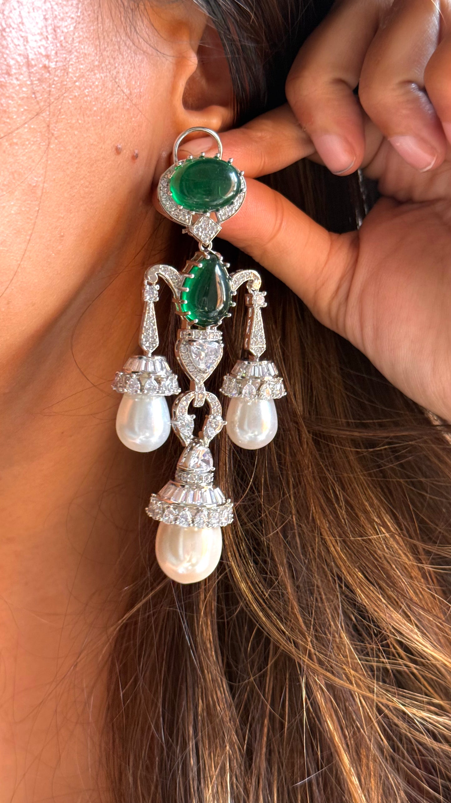 Emerald & Pearl Cocktail Danglers