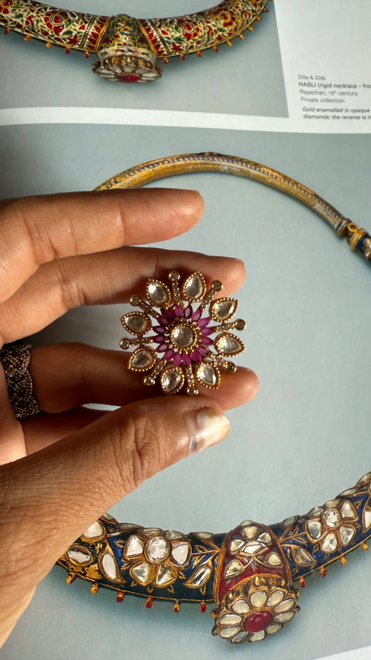 Rani pink Moissanite flower adjustable ring