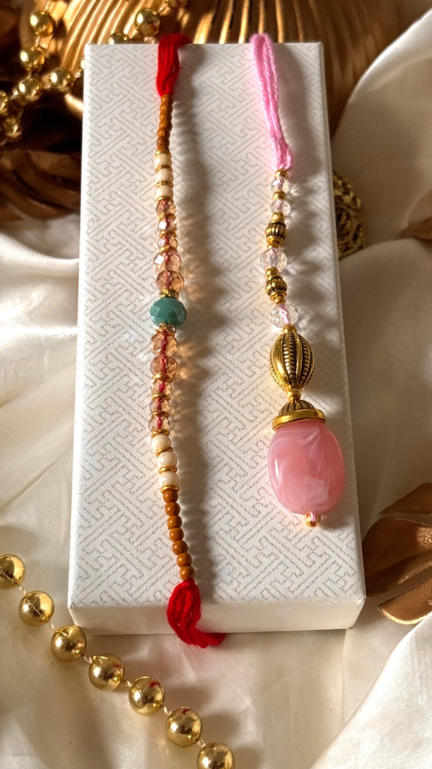 Bhaiya bhabhi lumba rose quarts designer stone oxidised rakhi ( shipping will be extra )
