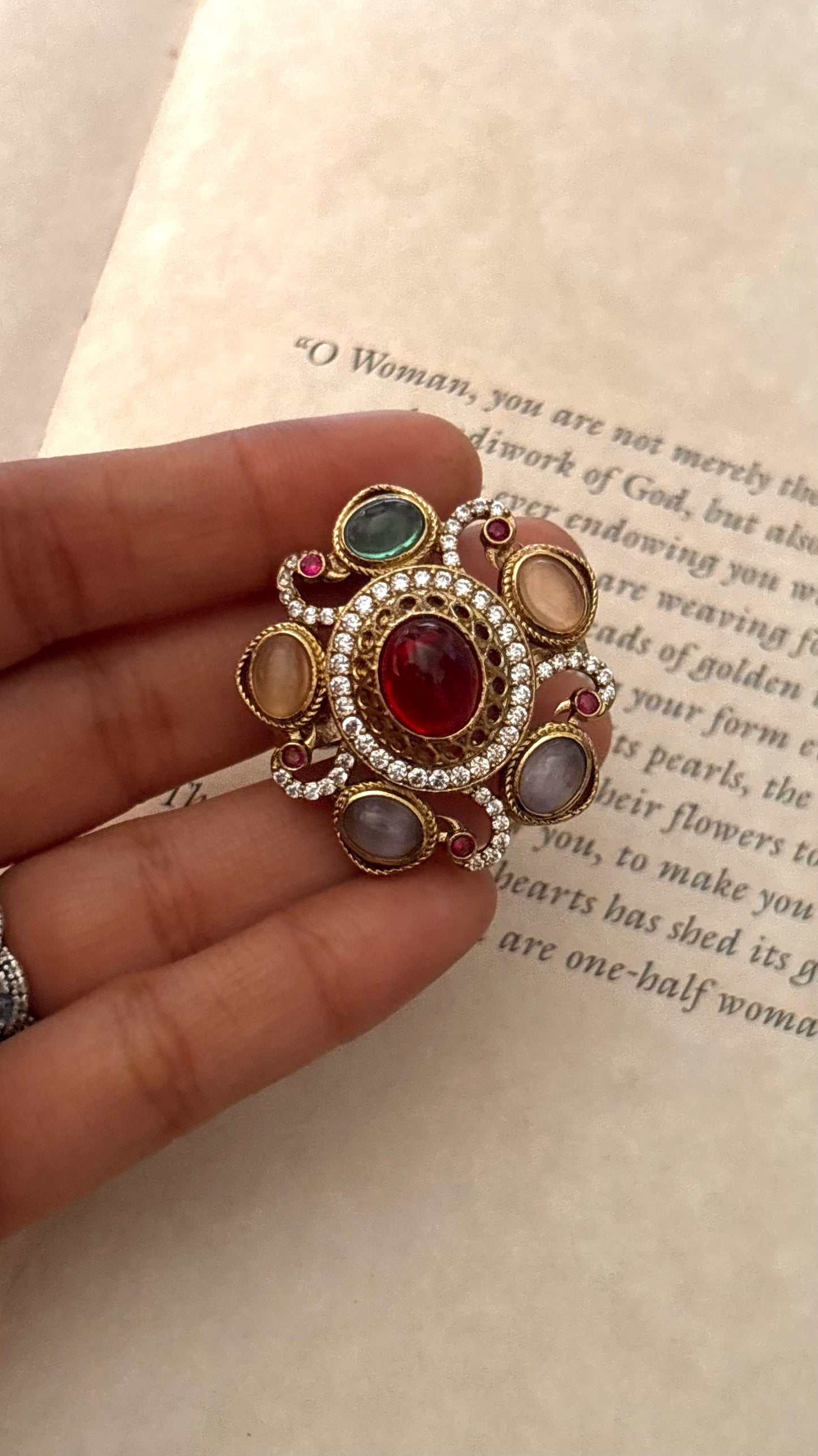 sabya inspired ruby mix polki ring