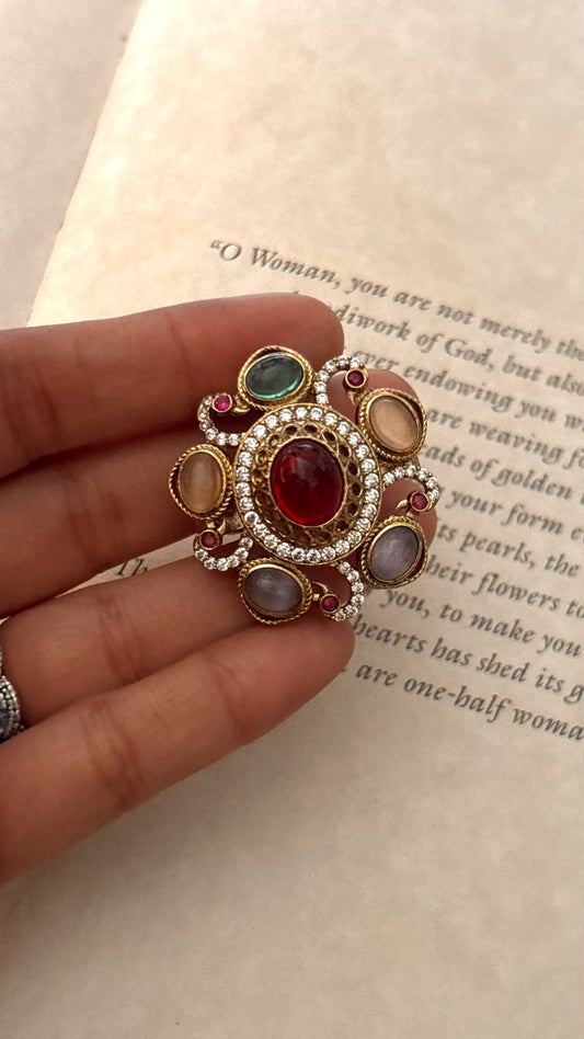 sabya inspired ruby mix polki ring