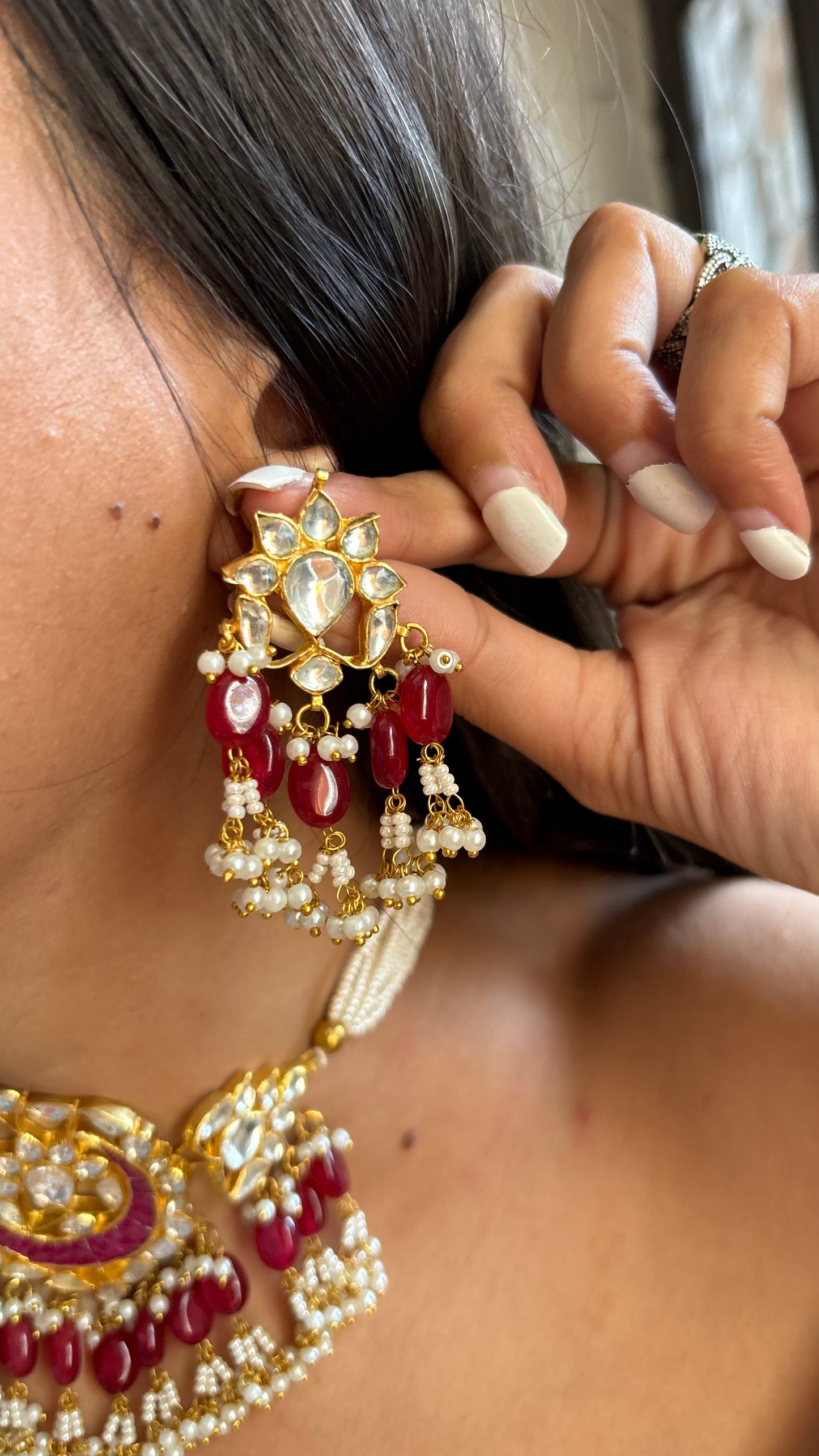 Ruby pachi Kundan choker necklace with earrings