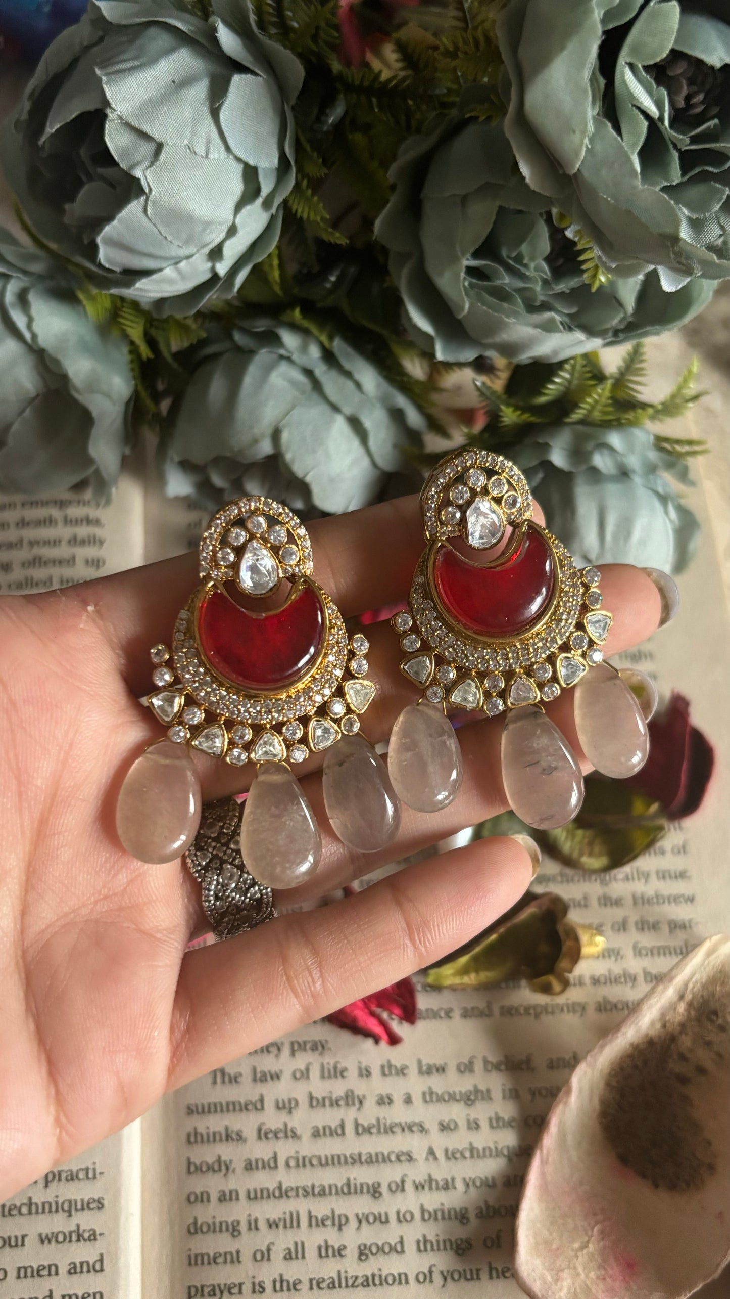 Ruby grey drops Moissanite earrings