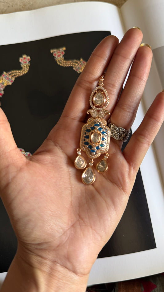 Sapphire katdana moissanite polki maangtika